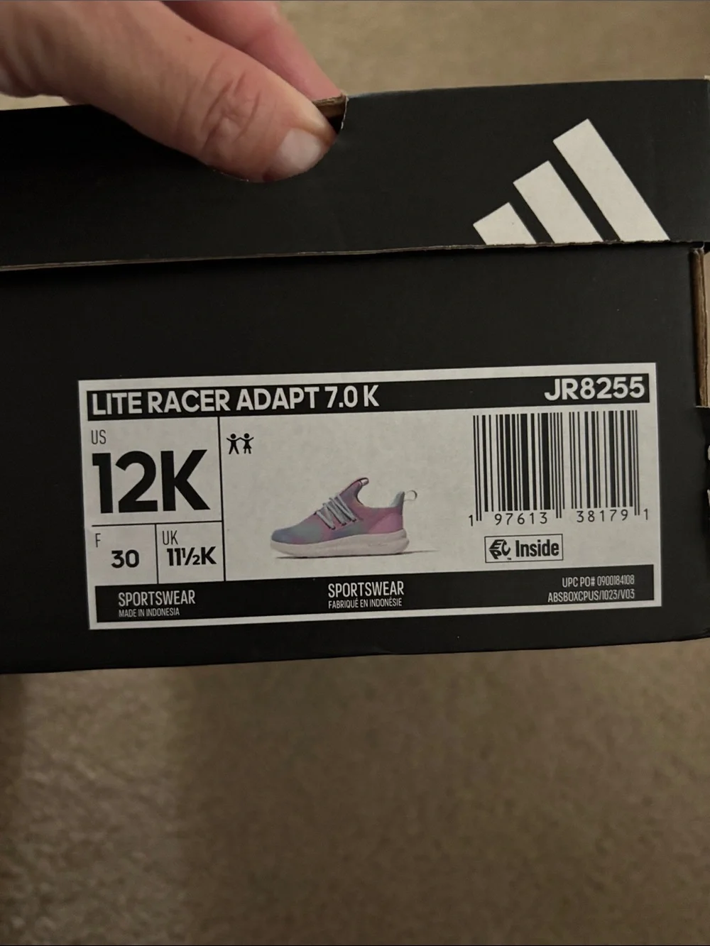 Adidas Lite Racer Kids Pastel Tie-Dye Slip-On Sneakers size 12